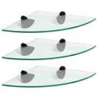 Floating Glass Bathroom Corner Shelves - 30Cm - Clear/Black - Pack Of 3