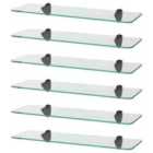 Rounded Floating Glass Bathroom Shelves - 50Cm - Clear/Black - Pack Of 6