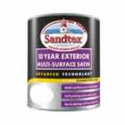 Sandtex 10 Year Multi Surface Quick Drying Satin Pure Brilliant White 750Ml