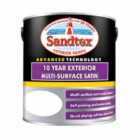 Sandtex 10 Year Multi Surface Quick Drying Satin Pure Brilliant White 2.5L
