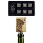Selbrae House Oak Bottle Stopper & 6 Piece Whisky Stones - Highland Cow