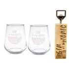 Selbrae House 2 Piece Stemless Glasses 445Ml & Oak Bottle Opener - Gin Is My Tonic