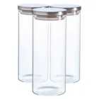 Glass Storage Jars With Metal Lids - 1.5 Litre - Silver - Pack Of 3