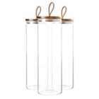 Glass Storage Jars With Wooden Lids - Leather Loop - 2 Litre - Pack Of 3
