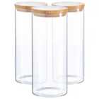 Scandi Glass Storage Jars With Wooden Lids - 1.5 Litre - Pack Of 3