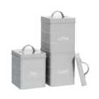 Vintage Metal Kitchen Tea Coffee Sugar Canisters - Grey