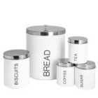 5 Piece Round Metal Kitchen Canisters Set - White