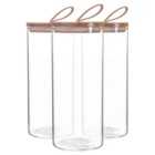 Glass Storage Jars With Wooden Lids - Leather Loop - 1.5 Litre - Pack Of 3