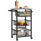 HOMCOM 3-Tier Kitchen Island on Wheels with 3 Pull-Out Baskets, Light Grey