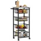 HOMCOM 4-Tier Kitchen Island on Wheels with 4 Pull-Out Baskets, Light Grey