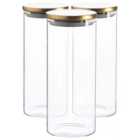 Glass Storage Jars With Metal Lids - 1.5 Litre - Gold - Pack Of 3