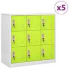 vidaXL Locker Cabinets 5 Pcs Light Grey And Green 90X45X92.5 Cm Steel