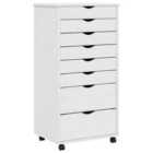 vidaXL Rolling Cabinet With Drawers Moss White Solid Wood Pine