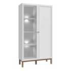Furniture To Go Wensley Display Cabinet With 1 Door And 1 Glass Door In Light Grey And Oak Inc LED Lighting