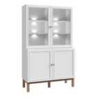 Furniture To Go Wensley Display Cabinet With 2 Doors And 2 Glass Doors In Light Grey And Oak Inc LED Lighting