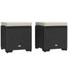 Outsunny Set of 2 Rattan Footstool, Storage Ottoman w/ Cushions, Cream