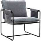 HOMCOM Upholstered Reading Chair with Side Pockets and Steel Frame, Grey