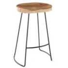 Elm Home And Garden Solid Hard Wood Black Metal Breakfast Bar Kitchen Pub Café Stool Wooden