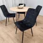 Modern Round Wood Effect Dining Table Set With 4 Black Velvet Chairs Dining Room Furniture