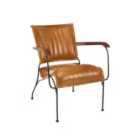 Elm Home And Garden Brown Tan Genuine Leather Metal Arm Accent Chair