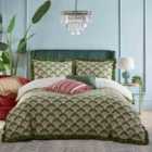 Furn. Deco Palm Printed Ruffle Super King Duvet Cover Set Moss