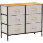 HOMCOM 6 Drawer Fabric Chest of Drawers w/ Wooden Top for Hallway Cream