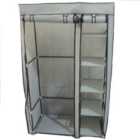 Gr8 Home Single Grey Fabric Canvas Wardrobe With Hanging Rail Shelving Clothes Storage
