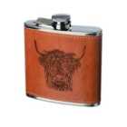 Selbrae House Leather Hip Flask 177Ml - Highland Cow