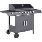 Outsunny 6+1 Burner Gas BBQ Grill Garden Barbecue with Wheels, Cabinet Grey