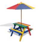 vidaXL Kids' Picnic Table with Benches and Parasol Multicolour Wood
