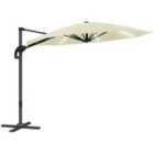 Outsunny 3(m) Garden Parasol w/ Lights, Crank Handle & Cross Base, Cream