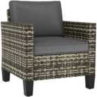 Outsunny Single Rattan Chair, Garden Armchair with Cushions, Light Grey