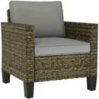 Outsunny Single Rattan Chair, Garden Armchair with Cushions, Dark Grey