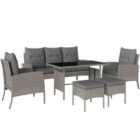 Outsunny 6 Pieces Rattan Garden Furniture Sofa Set, Grey