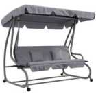 Outsunny 2-in-1 Garden Swing Chair for 3 Person w/ Adjustable Canopy, Grey