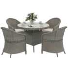 Outsunny Rattan Dining Set for 4 with Cushions and Umbrella Hole, Grey
