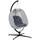 Outsunny Hanging Egg Chair Outdoor Indoor Swing Chair, Folding Basket, Grey