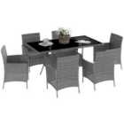 Outsunny Rattan Dining Set for 6 with Cushions, Glass Top Table