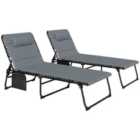 Outsunny Folding Sun Loungers Set of 2, Reclining Sun Bed, Charcoal Grey