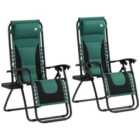 Outsunny 2 Pcs Zero Gravity Lounger Folding Recliner Chair w/ Cup Holder