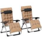 Outsunny 2 PCS Reclining Zero Gravity Chair Folding Lounger Cushion Khaki
