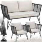 tectake Garden Furniture Set Sundo - 2 armchairs, sofa, thick cushions, removable cushion covers