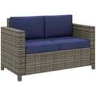 Outsunny Rattan Wicker 2-seat Sofa Loveseat Padded Garden Furniture Blue