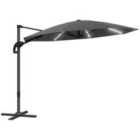 Outsunny 3(m) Garden Parasol w/ Lights, Crank Handle & Cross Base, Dark Grey