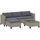 Outsunny 5 Piece Rattan Garden Furniture Set with Glass Coffee Table Dark Grey