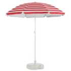 Harbour Housewares Metal Beach Parasol with White Base - 1.8m - Red Stripe