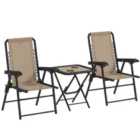 Outsunny 3 Pieces Folding Garden Bistro Set with Cup Holders, Khaki