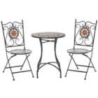Outsunny 3PCs Garden Set 1 Ceramic Tile Round Table and 2 Foldable Chairs