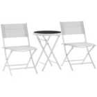 Outsunny 3 Pieces Outdoor Bistro Set, Glass Top Table and Chairs, White