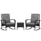 Outsunny Rattan Bistro Set Balcony Furniture with Rocking Chairs, Black